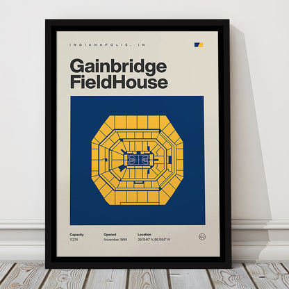 Indiana Pacers Stadium Print, Gainbridge Fieldhouse Stadium Print, Man Cave Gift, Floating Framed Canvas Print Wall Art