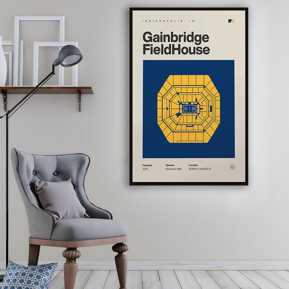 Indiana Pacers Stadium Print, Gainbridge Fieldhouse Stadium Print, Man Cave Gift, Floating Framed Canvas Print Wall Art