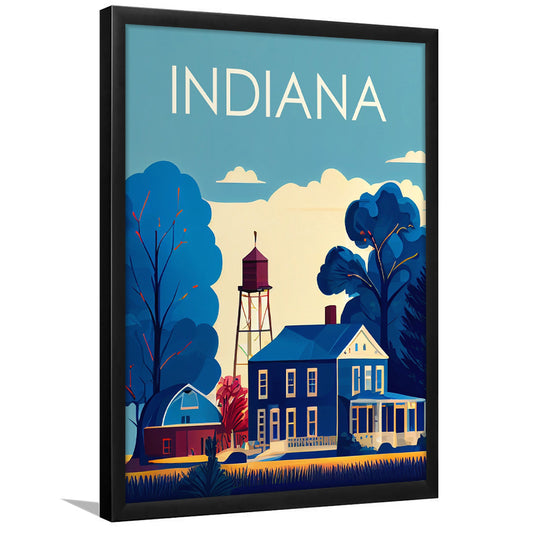 Indiana Retro Art Print, Indiana City Wall Art, Framed Art Print, Picture Framed, Painting Art