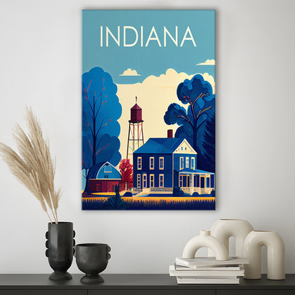 Indiana Retro Art Print, Indiana City Wall Art, Canvas Print, Painting Canvas, Living Room Decor