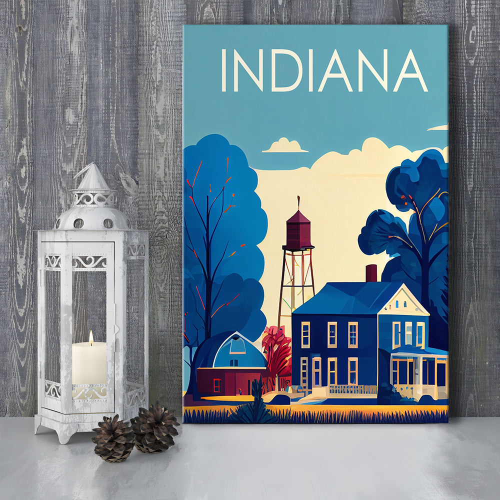Indiana Retro Art Print, Indiana City Wall Art, Canvas Print, Painting Canvas, Living Room Decor