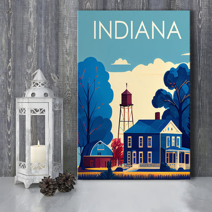 Indiana Retro Art Print, Indiana City Wall Art, Canvas Print, Painting Canvas, Living Room Decor