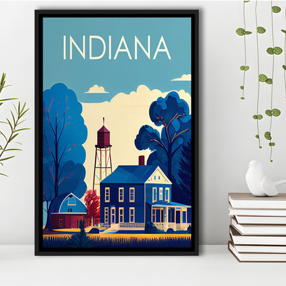 Indiana Retro Art Print, Indiana City Wall Art, Floating Framed Canvas Print, Framed Picture, Painting Canvas