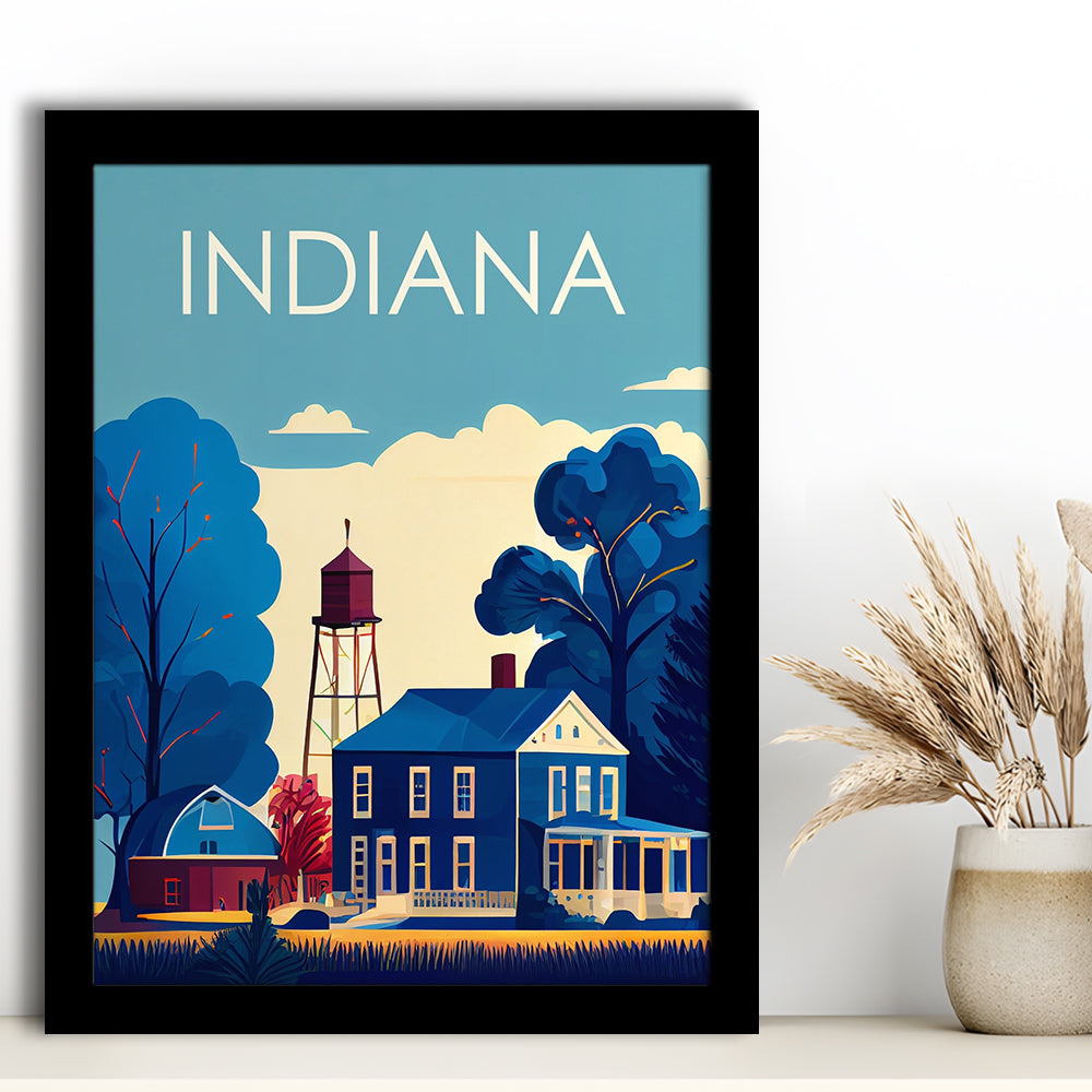 Indiana Retro Art Print, Indiana City Wall Art, Framed Art Print, Picture Framed, Painting Art