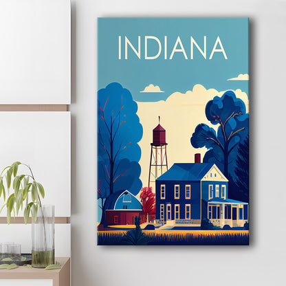 Indiana Retro Art Print, Indiana City Wall Art, Canvas Print, Painting Canvas, Living Room Decor