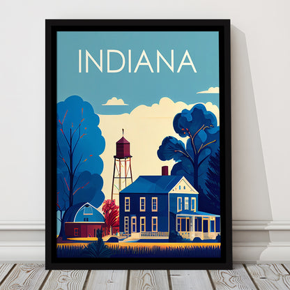 Indiana Retro Art Print, Indiana City Wall Art, Floating Framed Canvas Print, Framed Picture, Painting Canvas