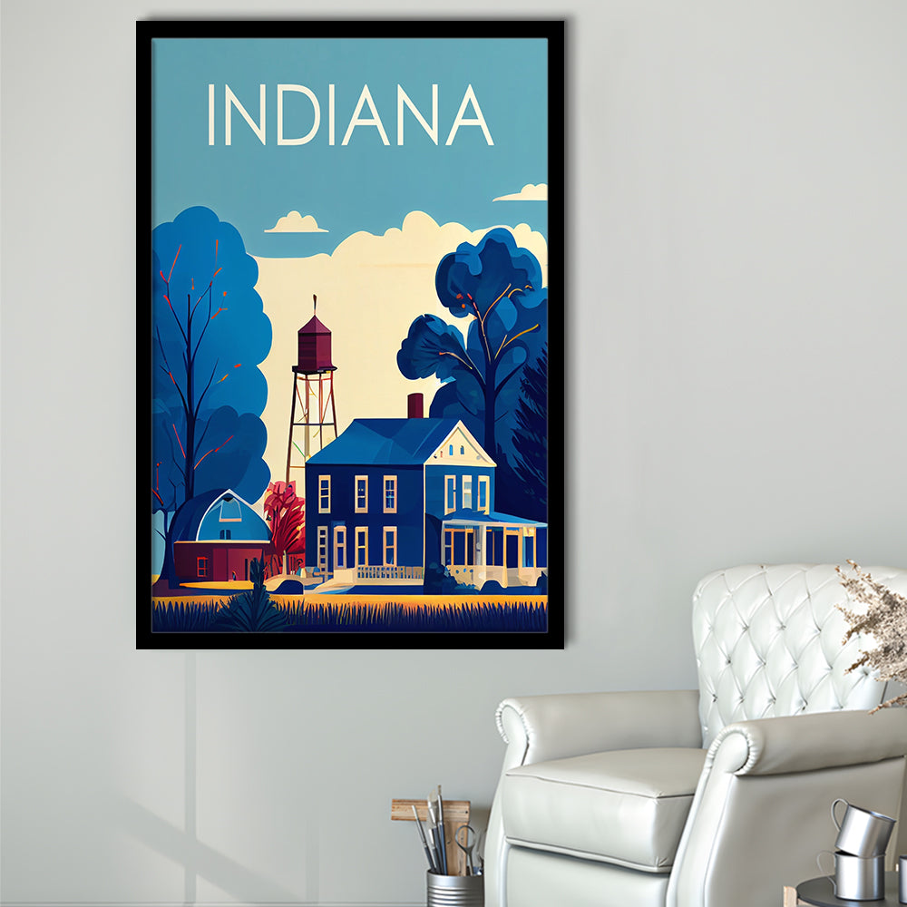 Indiana Retro Art Print, Indiana City Wall Art, Framed Art Print, Picture Framed, Painting Art