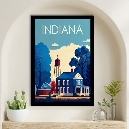 Indiana Retro Art Print, Indiana City Wall Art, Framed Art Print, Picture Framed, Painting Art