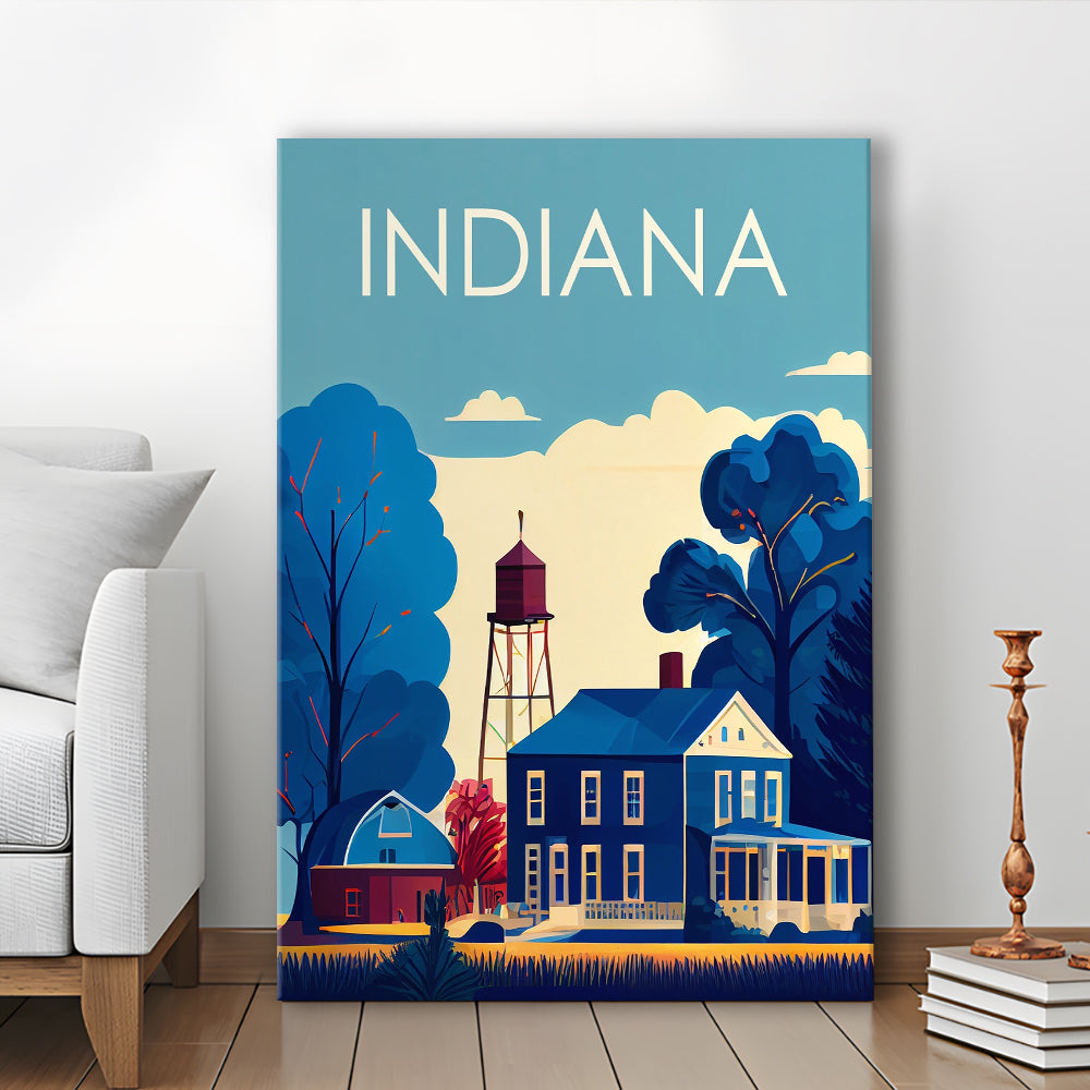 Indiana Retro Art Print, Indiana City Wall Art, Canvas Print, Painting Canvas, Living Room Decor