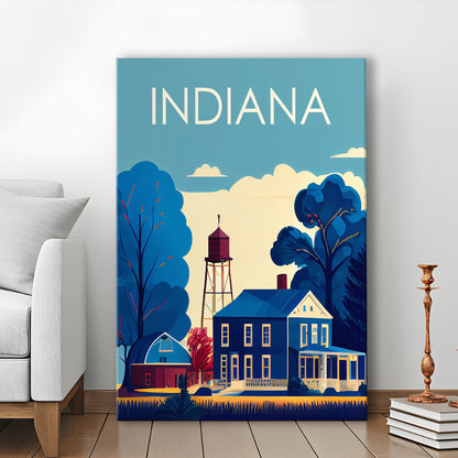 Indiana Retro Art Print, Indiana City Wall Art, Canvas Print, Painting Canvas, Living Room Decor