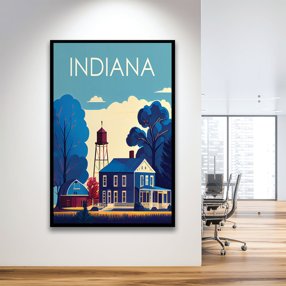 Indiana Retro Art Print, Indiana City Wall Art, Framed Art Print, Picture Framed, Painting Art