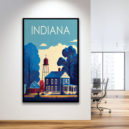 Indiana Retro Art Print, Indiana City Wall Art, Framed Art Print, Picture Framed, Painting Art