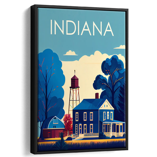 Indiana Retro Art Print, Indiana City Wall Art, Floating Framed Canvas Print, Framed Picture, Painting Canvas
