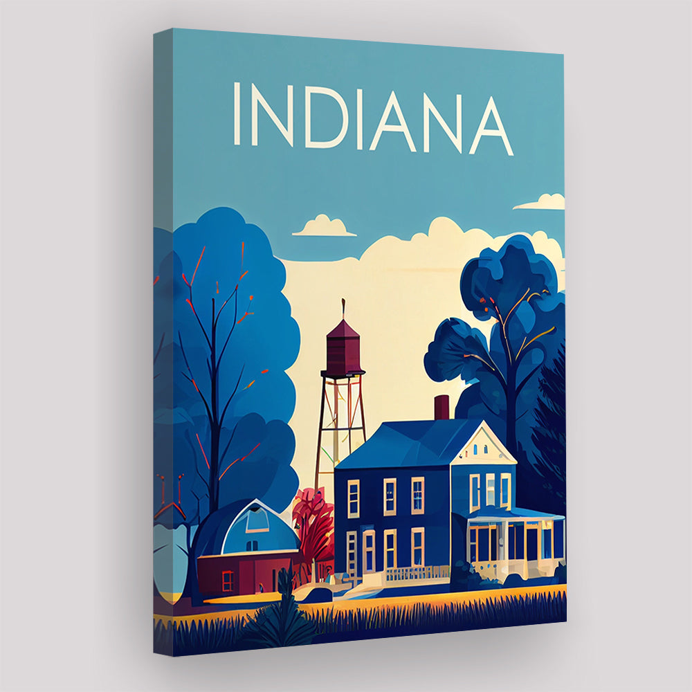 Indiana Retro Art Print, Indiana City Wall Art, Canvas Print, Painting Canvas, Living Room Decor