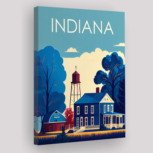 Indiana Retro Art Print, Indiana City Wall Art, Canvas Print, Painting Canvas, Living Room Decor