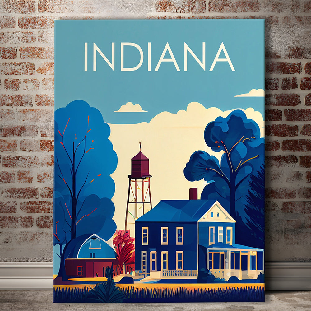 Indiana Retro Art Print, Indiana City Wall Art, Canvas Print, Painting Canvas, Living Room Decor