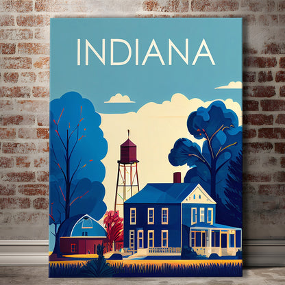 Indiana Retro Art Print, Indiana City Wall Art, Canvas Print, Painting Canvas, Living Room Decor