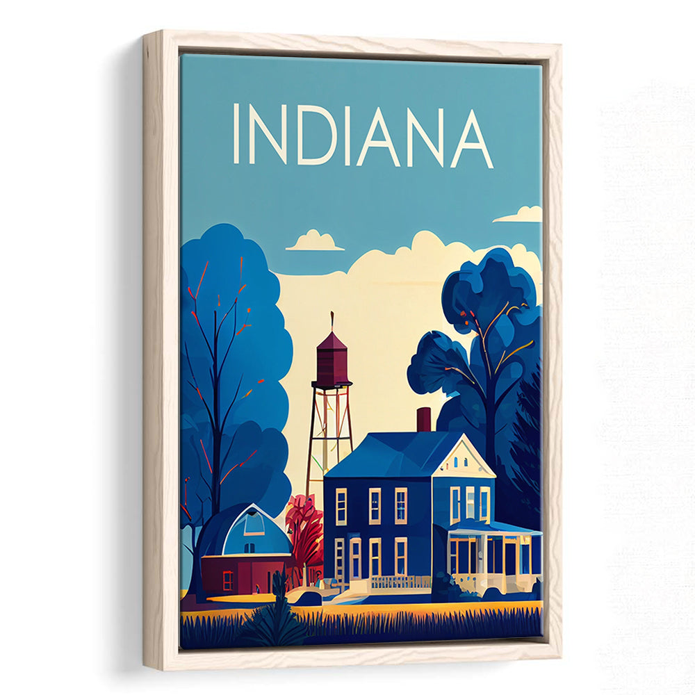 Indiana Retro Art Print, Indiana City Wall Art, Floating Framed Canvas Print, Framed Picture, Painting Canvas