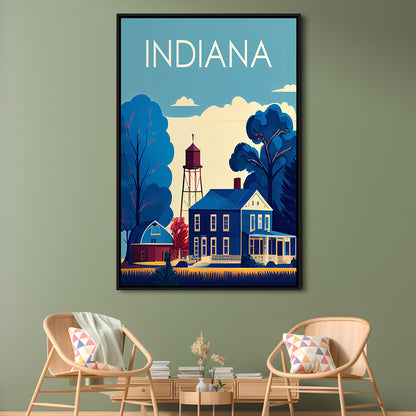 Indiana Retro Art Print, Indiana City Wall Art, Floating Framed Canvas Print, Framed Picture, Painting Canvas