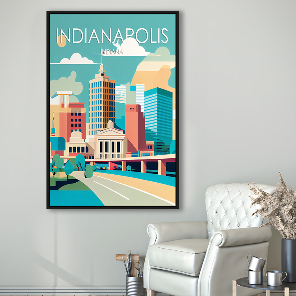 Indianapolis Retro Art Print, Indianapolis City Wall Art, Floating Framed Canvas Print, Framed Picture, Painting Canvas