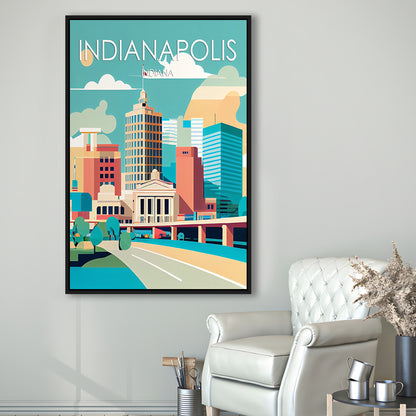 Indianapolis Retro Art Print, Indianapolis City Wall Art, Floating Framed Canvas Print, Framed Picture, Painting Canvas