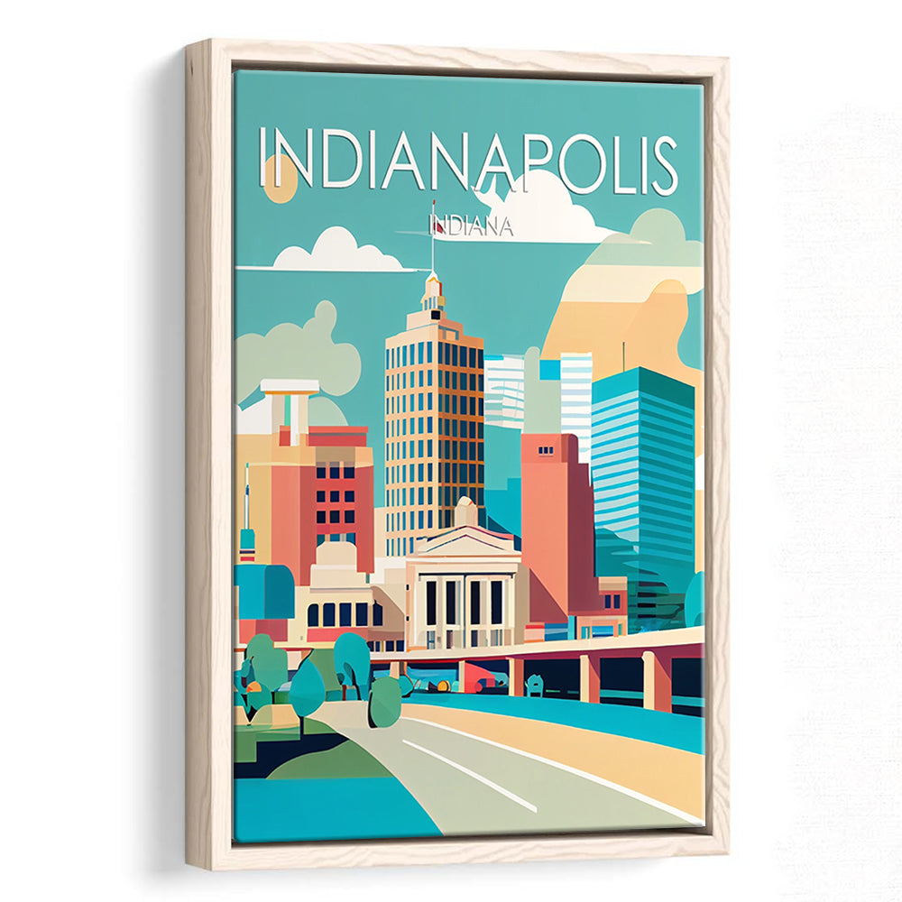 Indianapolis Retro Art Print, Indianapolis City Wall Art, Floating Framed Canvas Print, Framed Picture, Painting Canvas