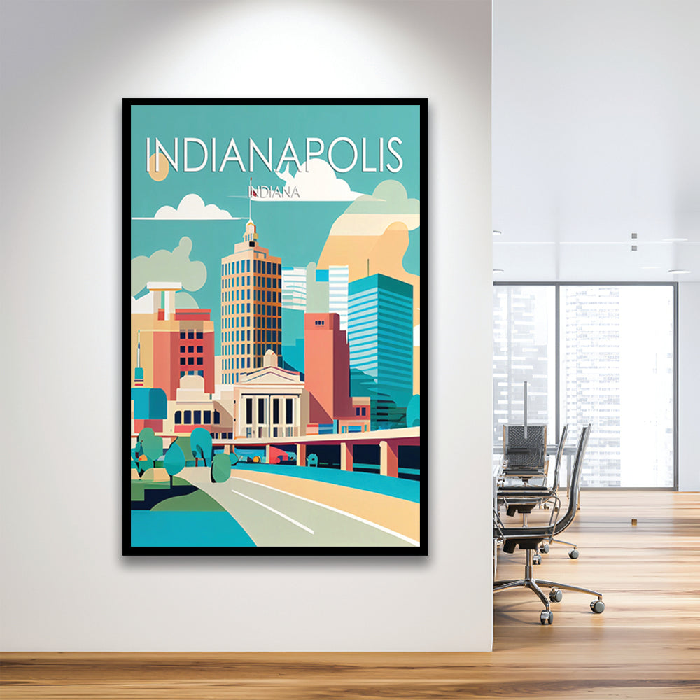 Indianapolis Retro Art Print, Indianapolis City Wall Art, Framed Art Print, Picture Framed, Painting Art
