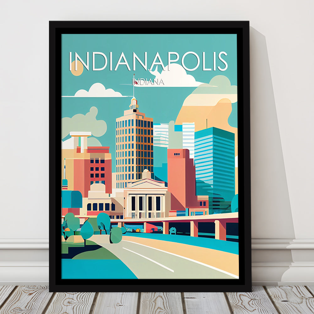 Indianapolis Retro Art Print, Indianapolis City Wall Art, Floating Framed Canvas Print, Framed Picture, Painting Canvas