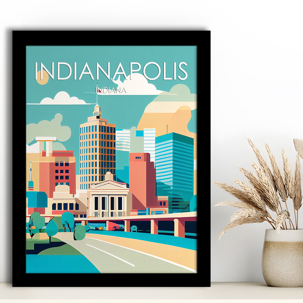 Indianapolis Retro Art Print, Indianapolis City Wall Art, Framed Art Print, Picture Framed, Painting Art