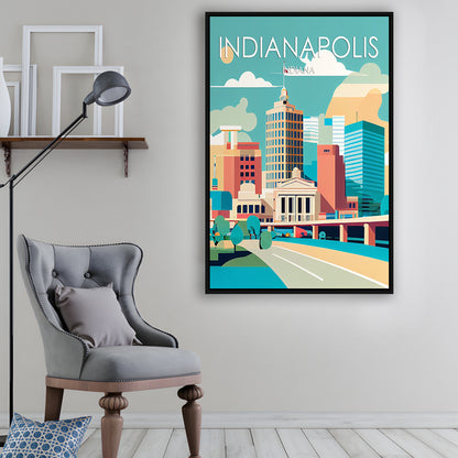 Indianapolis Retro Art Print, Indianapolis City Wall Art, Floating Framed Canvas Print, Framed Picture, Painting Canvas