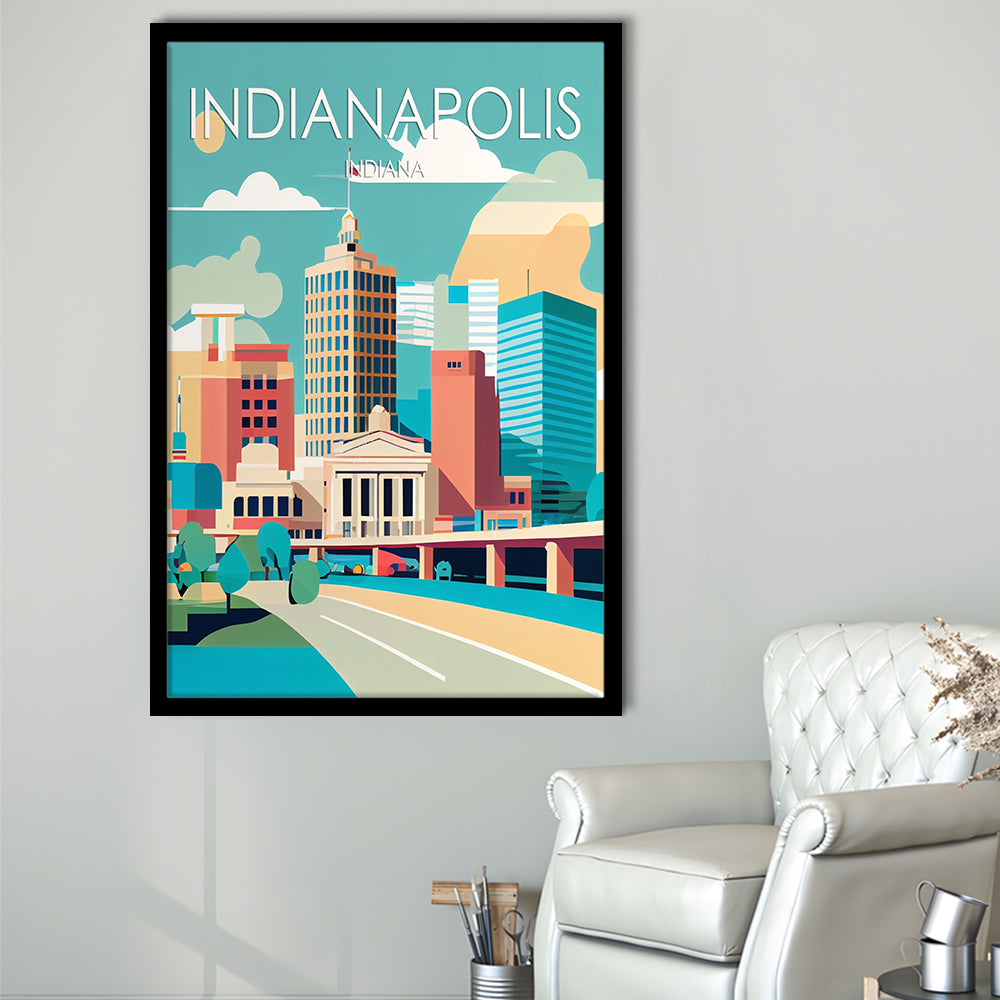 Indianapolis Retro Art Print, Indianapolis City Wall Art, Framed Art Print, Picture Framed, Painting Art