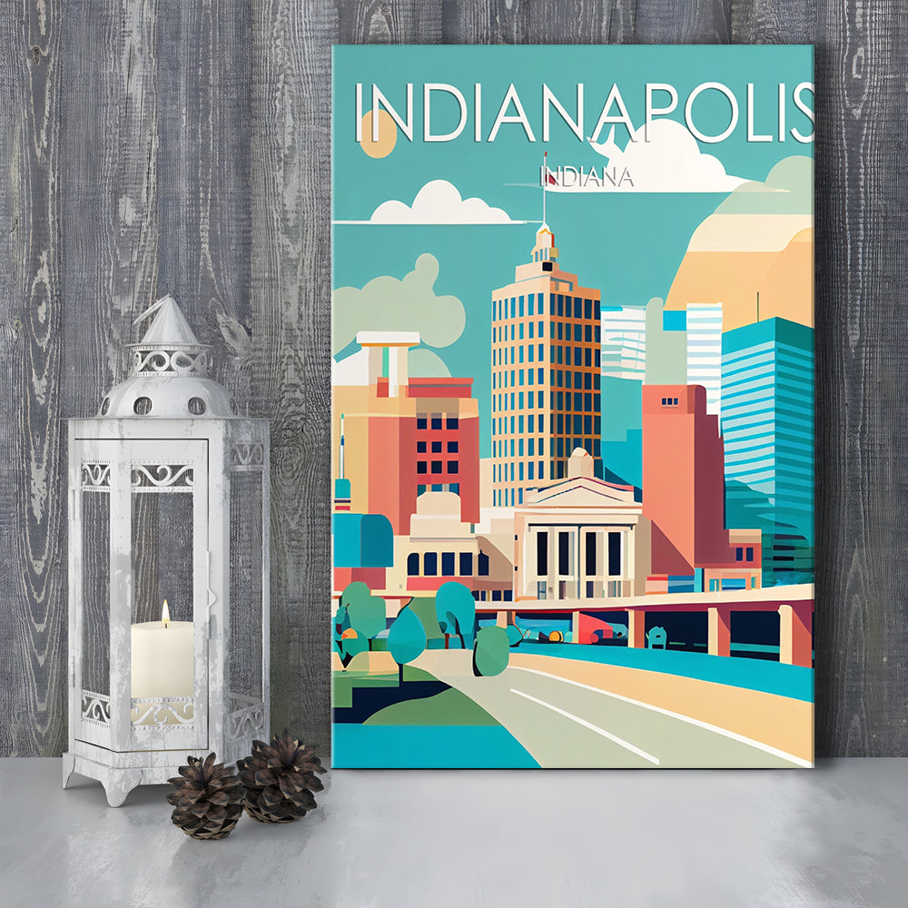 Indianapolis Retro Art Print, Indianapolis City Wall Art, Canvas Print, Painting Canvas, Living Room Decor