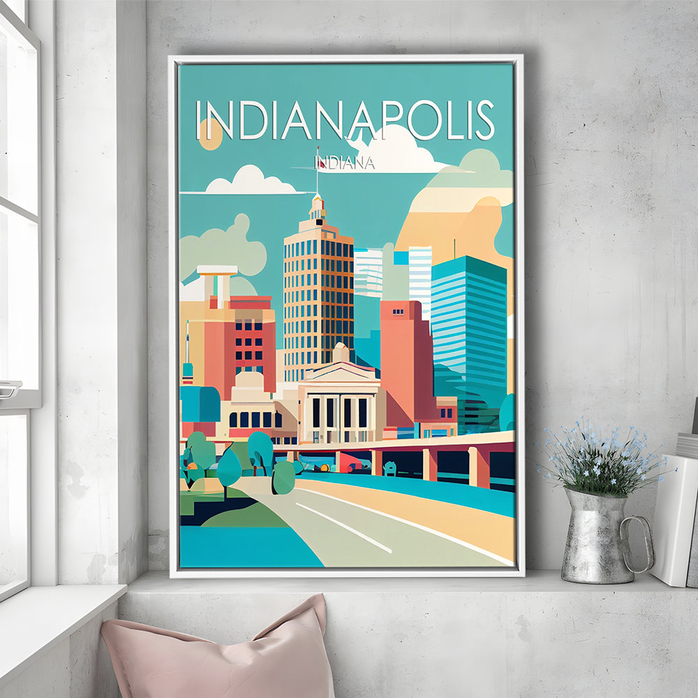 Indianapolis Retro Art Print, Indianapolis City Wall Art, Floating Framed Canvas Print, Framed Picture, Painting Canvas