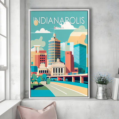 Indianapolis Retro Art Print, Indianapolis City Wall Art, Floating Framed Canvas Print, Framed Picture, Painting Canvas
