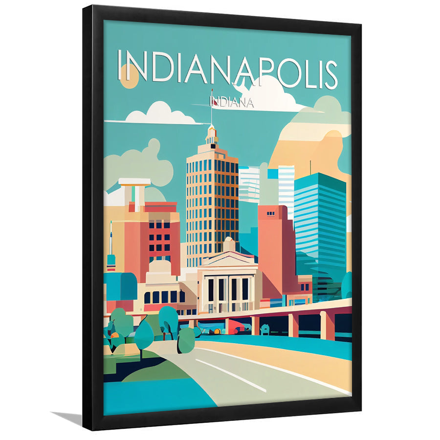Indianapolis Retro Art Print, Indianapolis City Wall Art, Framed Art Print, Picture Framed, Painting Art