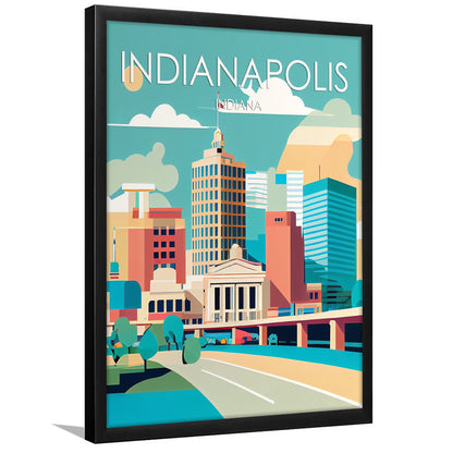 Indianapolis Retro Art Print, Indianapolis City Wall Art, Framed Art Print, Picture Framed, Painting Art