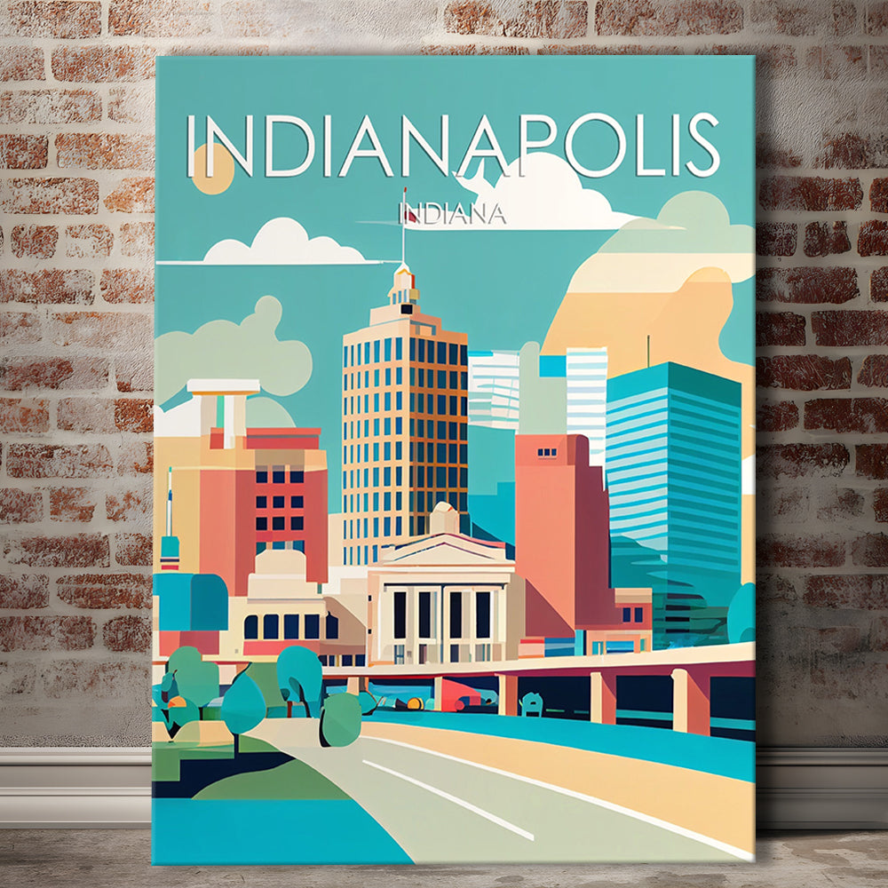 Indianapolis Retro Art Print, Indianapolis City Wall Art, Canvas Print, Painting Canvas, Living Room Decor