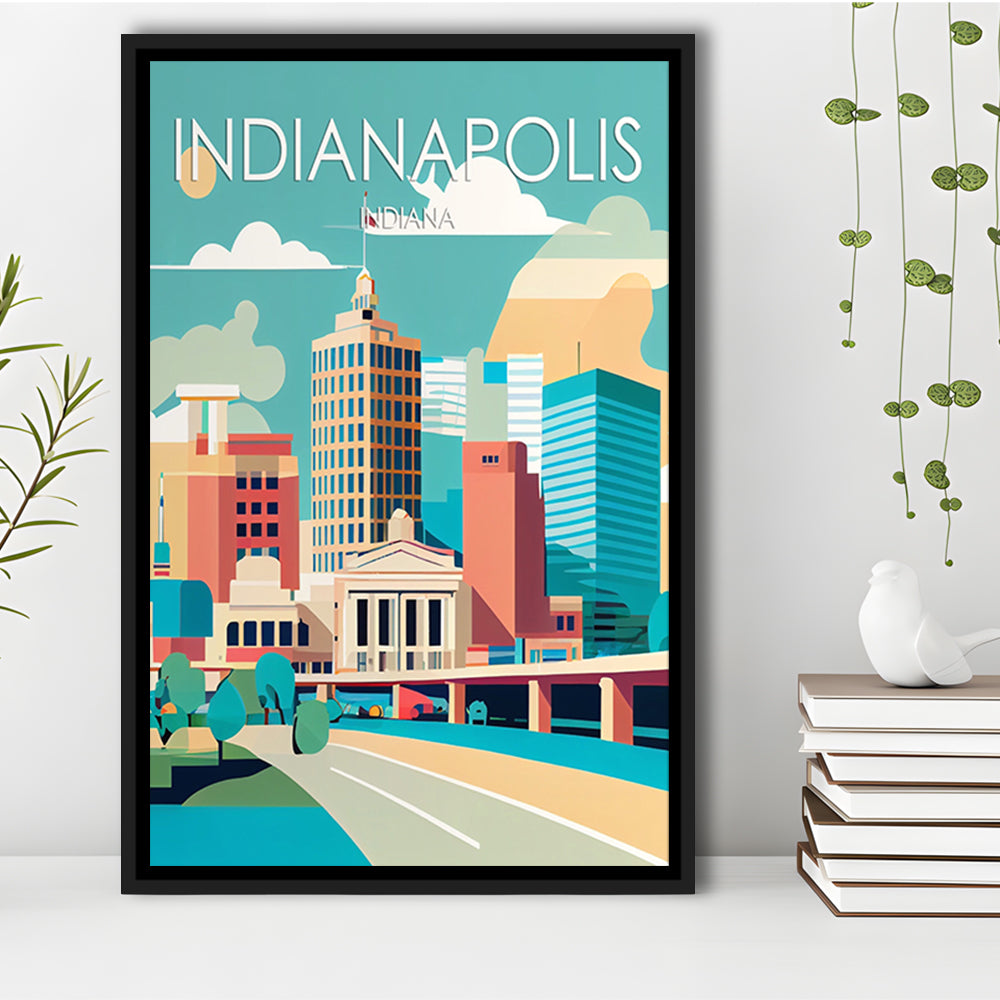 Indianapolis Retro Art Print, Indianapolis City Wall Art, Floating Framed Canvas Print, Framed Picture, Painting Canvas