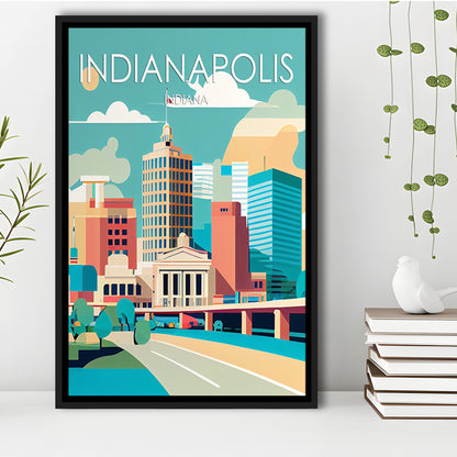 Indianapolis Retro Art Print, Indianapolis City Wall Art, Floating Framed Canvas Print, Framed Picture, Painting Canvas