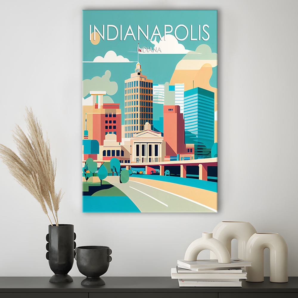 Indianapolis Retro Art Print, Indianapolis City Wall Art, Canvas Print, Painting Canvas, Living Room Decor