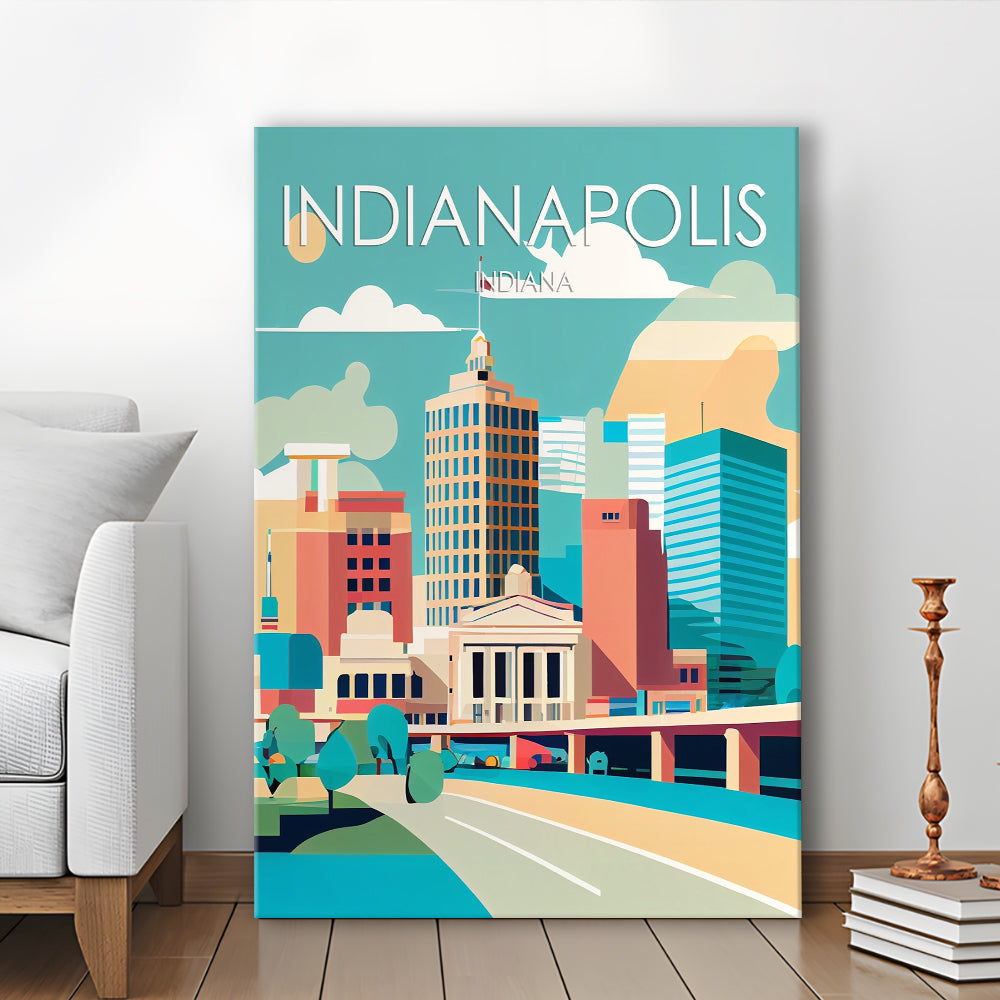 Indianapolis Retro Art Print, Indianapolis City Wall Art, Canvas Print, Painting Canvas, Living Room Decor