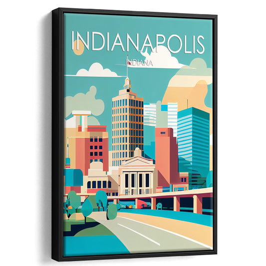 Indianapolis Retro Art Print, Indianapolis City Wall Art, Floating Framed Canvas Print, Framed Picture, Painting Canvas
