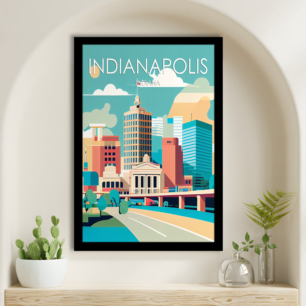 Indianapolis Retro Art Print, Indianapolis City Wall Art, Framed Art Print, Picture Framed, Painting Art