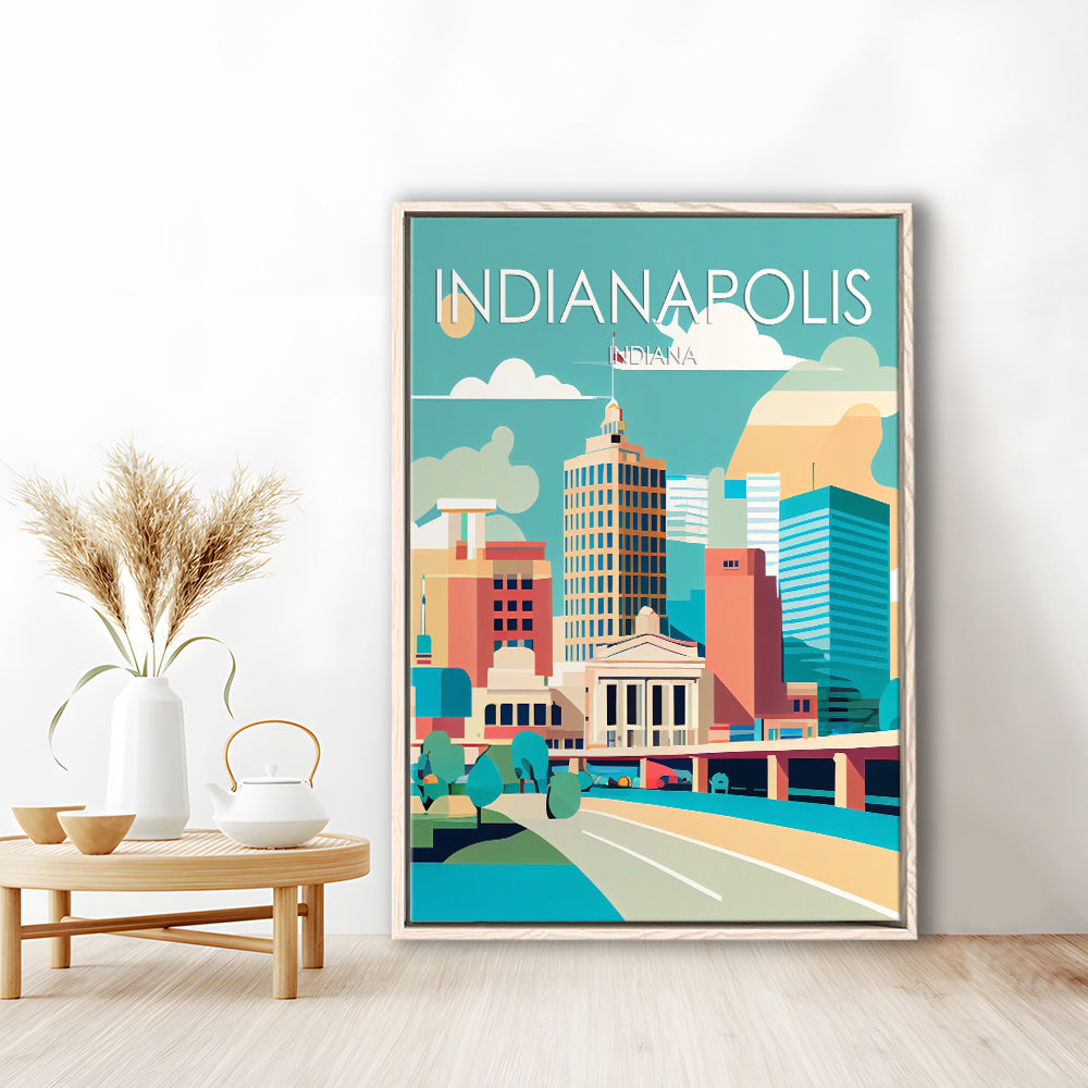 Indianapolis Retro Art Print, Indianapolis City Wall Art, Floating Framed Canvas Print, Framed Picture, Painting Canvas
