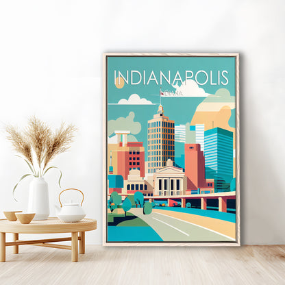 Indianapolis Retro Art Print, Indianapolis City Wall Art, Floating Framed Canvas Print, Framed Picture, Painting Canvas
