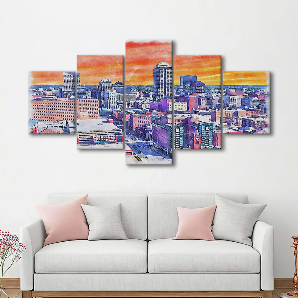 Indianapolis Watercolor Painting Canvas, Indianapolis Indiana, Sport Art, Mixed 5 Panel, Canvas Print Wall Art