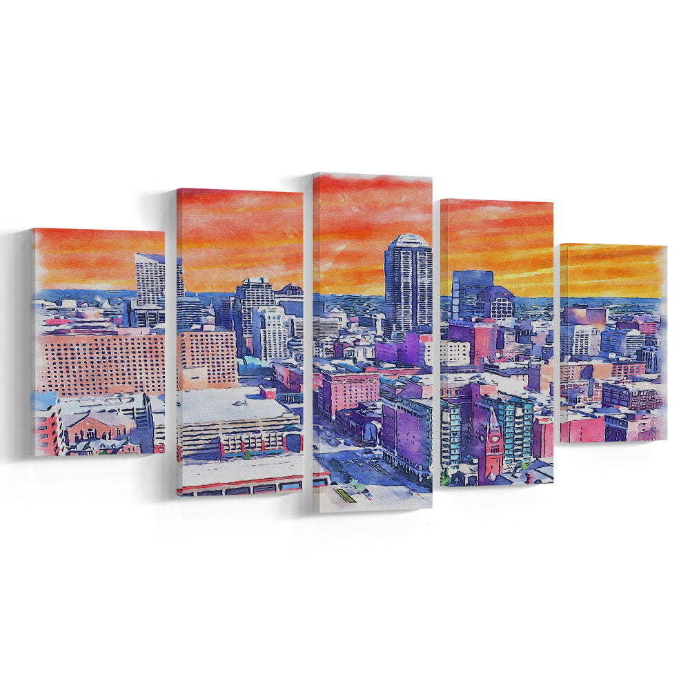 Indianapolis Watercolor Painting Canvas, Indianapolis Indiana, Sport Art, Mixed 5 Panel, Canvas Print Wall Art
