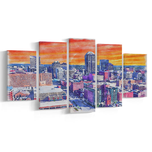 Indianapolis Watercolor Painting Canvas, Indianapolis Indiana, Sport Art, Mixed 5 Panel, Canvas Print Wall Art