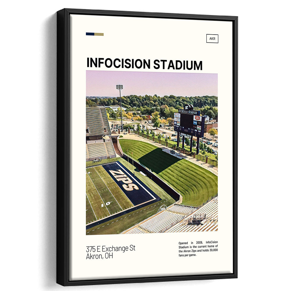 InfoCision Stadium Print, Akron Zips Stadium Canvas Art, Man Cave Gift, Floating Framed Canvas Print Wall Art