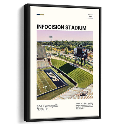 InfoCision Stadium Print, Akron Zips Stadium Canvas Art, Man Cave Gift, Floating Framed Canvas Print Wall Art